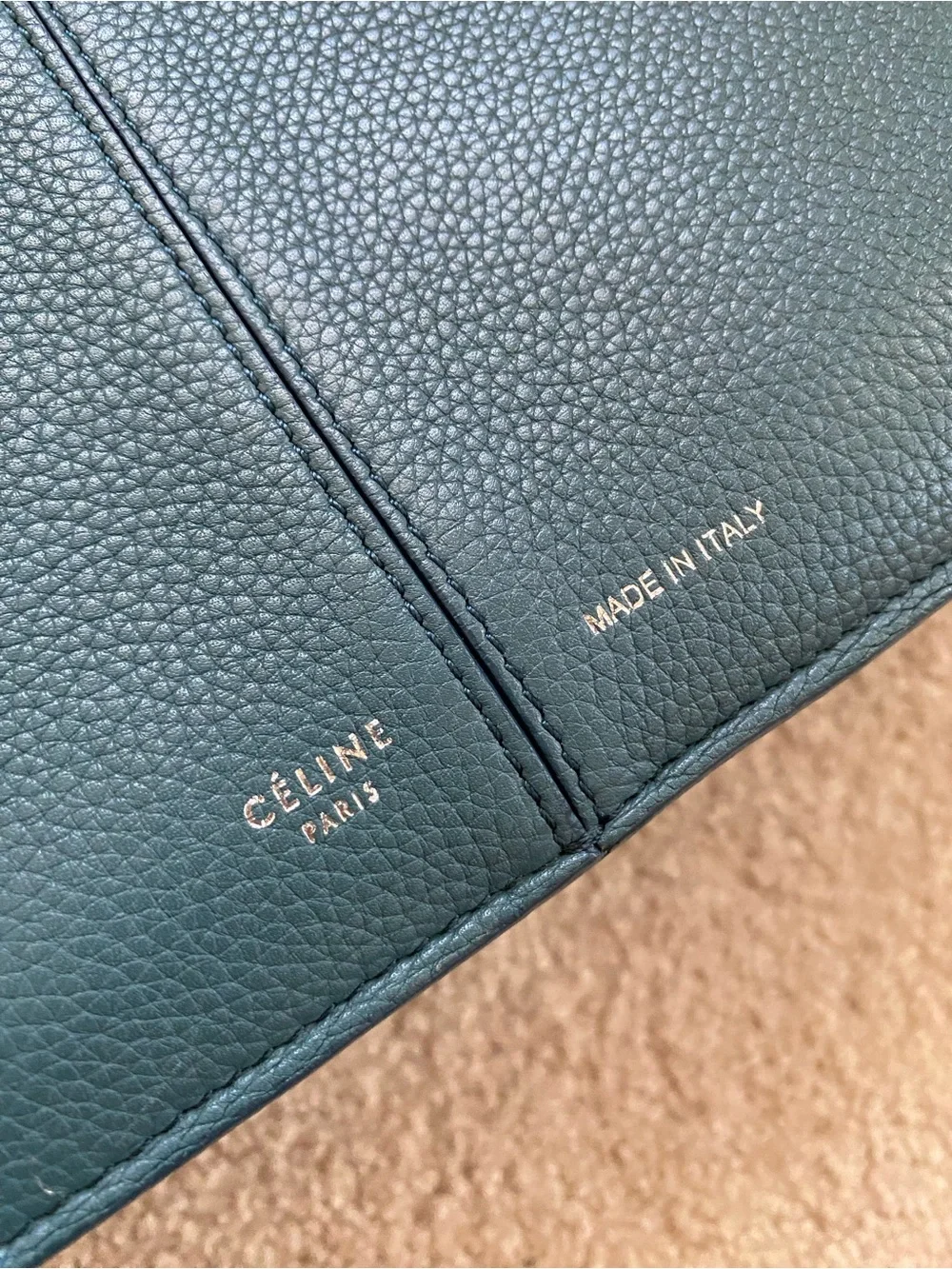 Celine Teal Blue Pebbled Leather Medium Trifold Tote